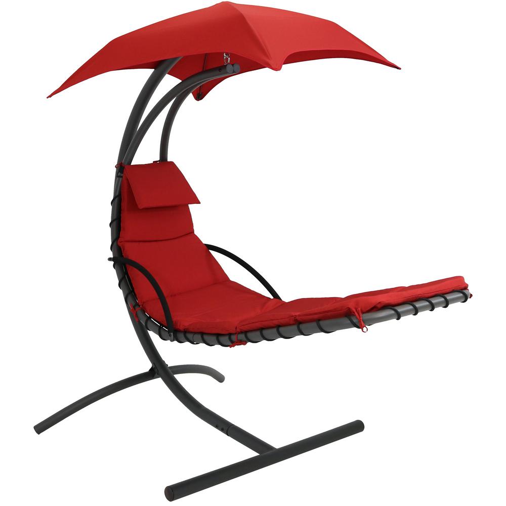 Sunnydaze Decor Floating Metal And Sling Outdoor Chaise Lounge With Floating Metal And Sling Outdoor Chaise Lounge With Canopy Red Cushions