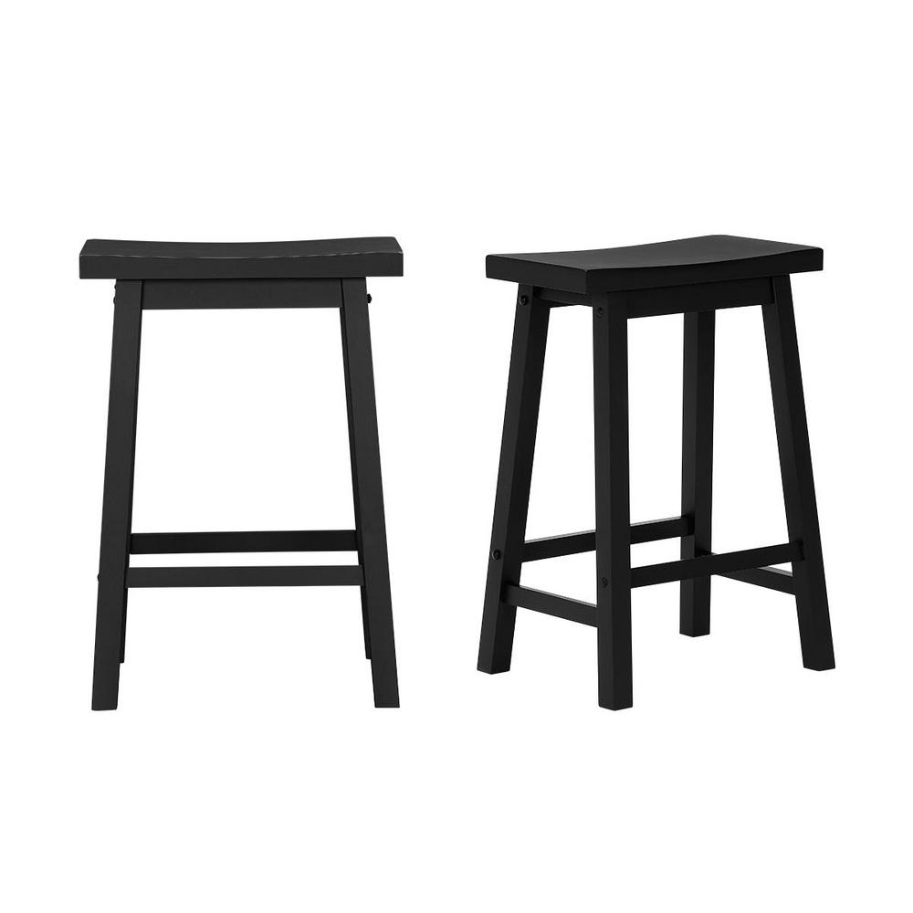 StyleWell Black Wood Saddle Backless Counter Stool (Set of 2) (16.33 in. W x 24 in. H)