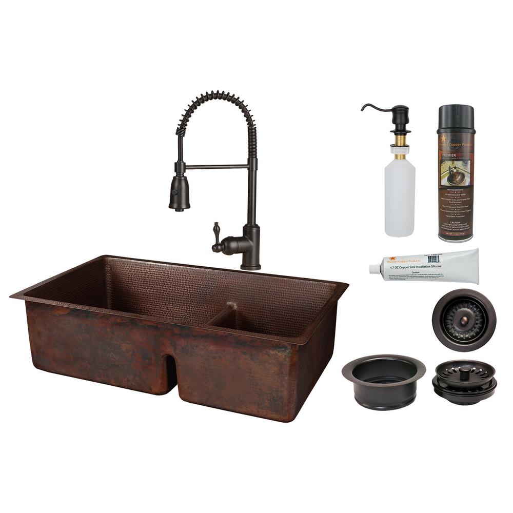 Low Divide Oil Rubbed Bronze Kitchen Sinks The Home All In One Undermount Copper 33 60 40 Double Bowl Short