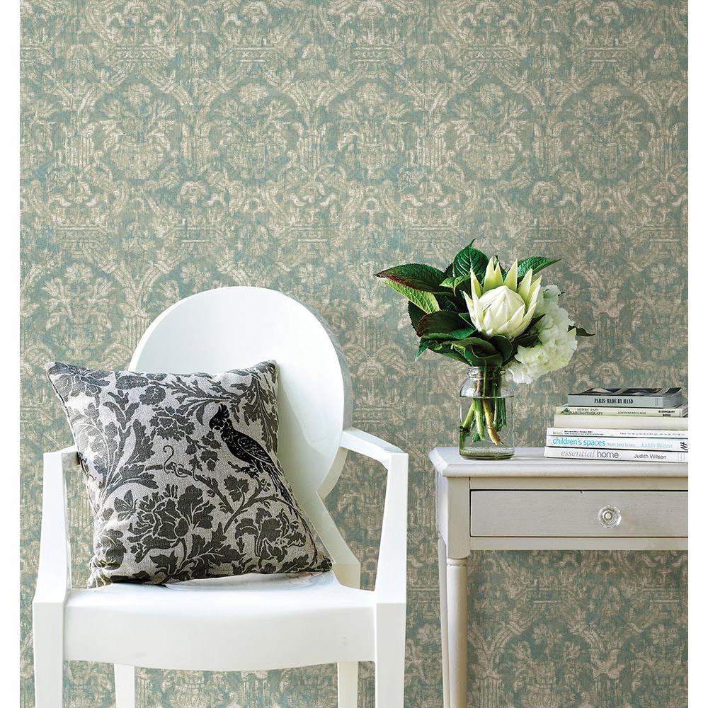 Beacon House Lotus Turquoise Damask Wallpaper-2669-21752 - The Home Depot