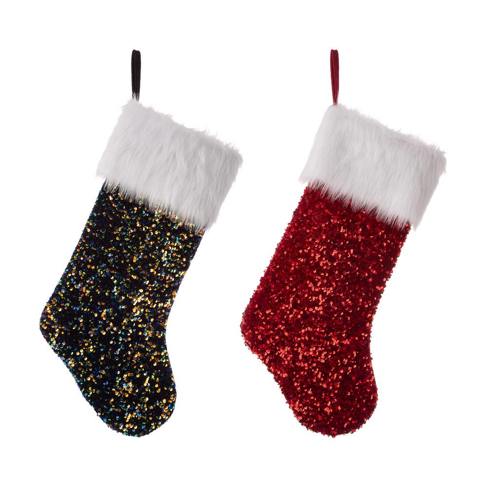 Glitzhome 21 in. H Polyester Sequin Christmas Stocking ...