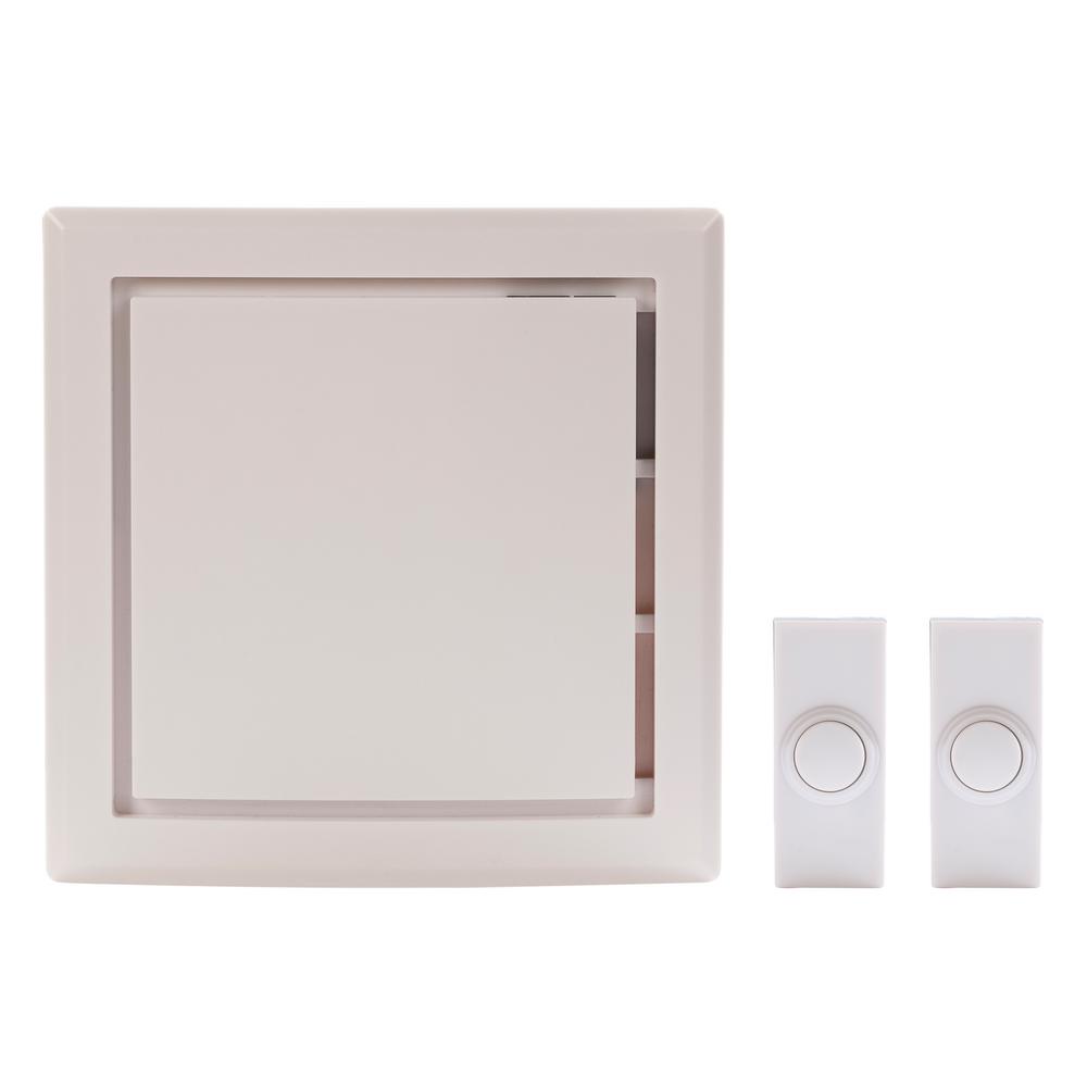 Hampton Bay Wireless Battery Operated Door Bell Kit with 2-Push Buttons in White-HB-7734-03 - The Home Depot