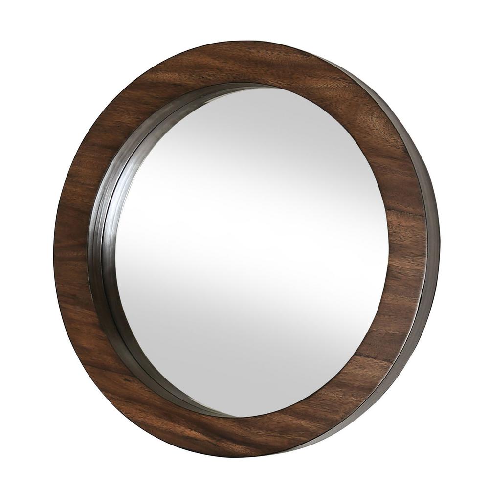 Axelle 36 In Round Wood Framed Wall Mirror