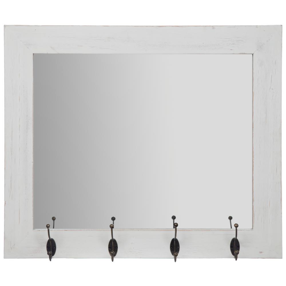 Pinnacle Rustic Entryway Hooks Rectangular White Decorative Mirror