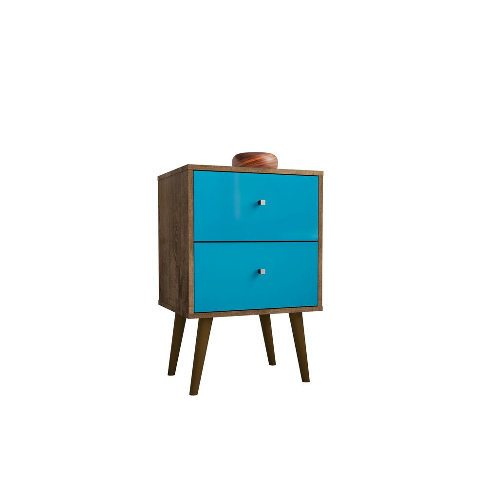 Manhattan Comfort Liberty 2 0 Rustic Brown And Aqua Blue Nightstand 204amc93 The Home Depot