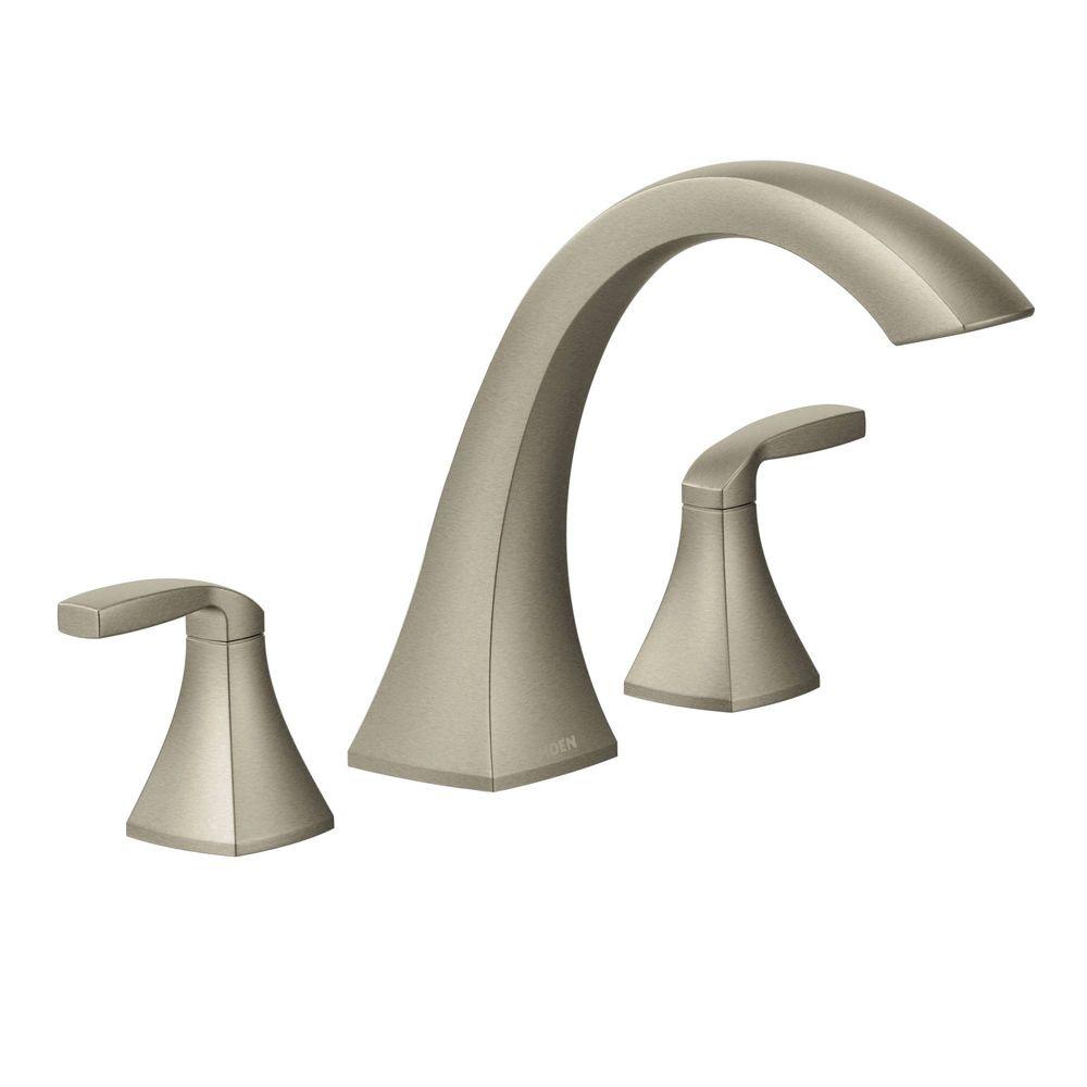 Moen Voss 2 Handle Deck Mount High Arc Roman Tub Faucet Trim Kit In Brushed Nickel Valve Not Included