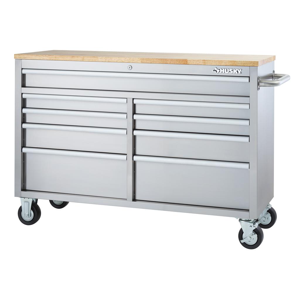 Husky 52 In 9 Drawer Mobile Workbench In Stainless Steel Hyls