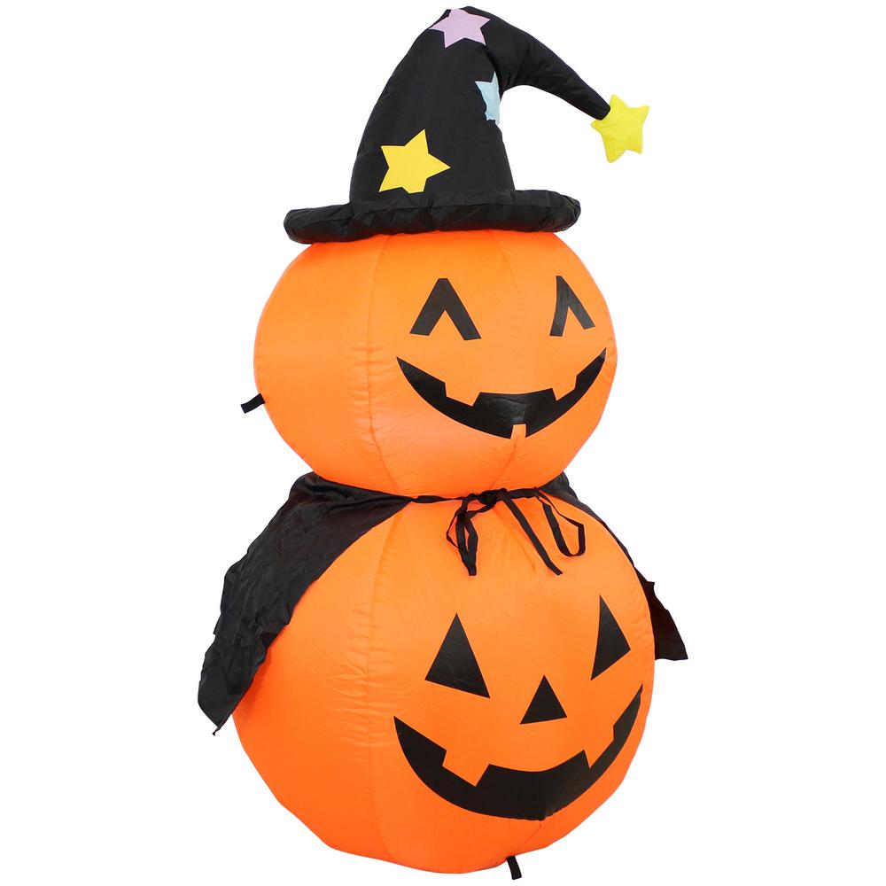 Sunnydaze Decor 4.25 ft. H Double Jack-O'-Lantern with Witch Hat and ...