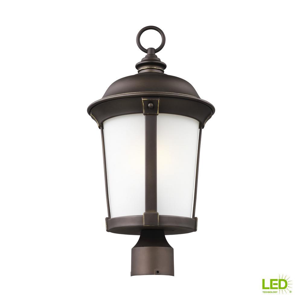 Indoor Outdoor Led Bulbs Light The Home Depot Calder 1 Light Outdoor Antique Bronze Post With Led Bulb