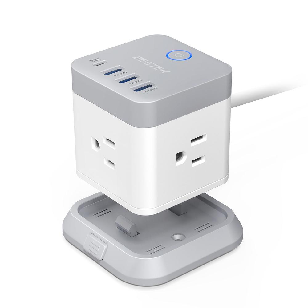 BESTEK 5 ft. 120-Volt 3-Outlet with 3 USB & 1 Type-C Ports Cube Power Strip