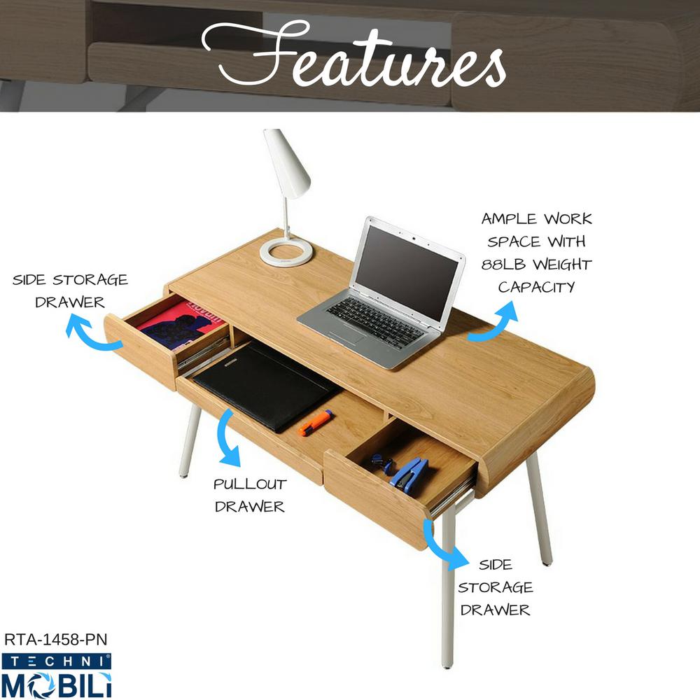 Techni Mobili Pine Multi Storage Writing Desk Rta 1458 Pn The