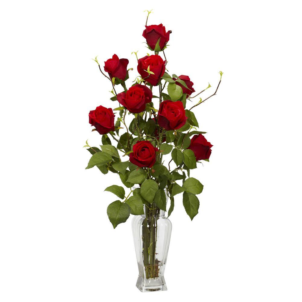 red artificial flower arrangements