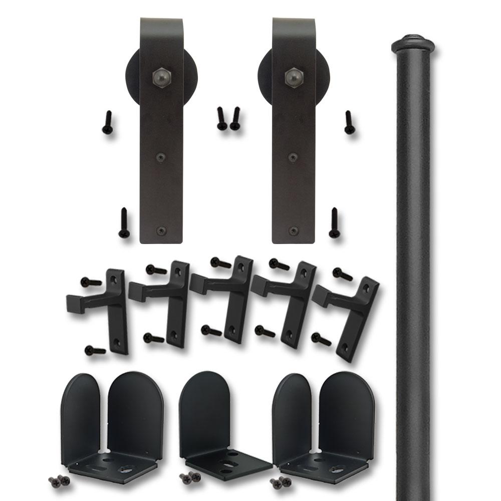 96 In Hook Black Sliding Barn Door Round Track And Hardware Kit