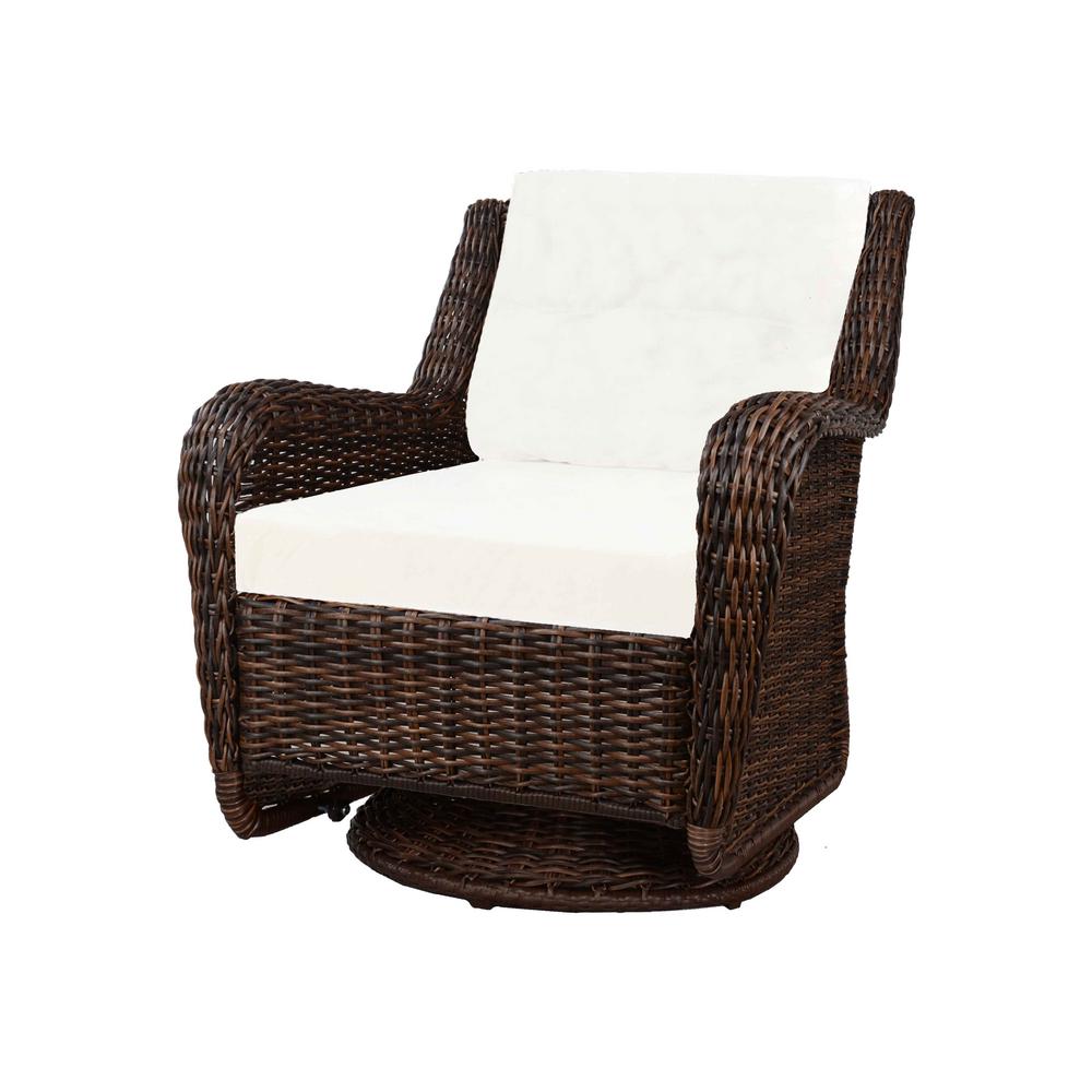 Cambridge Brown Stainless Steel Wicker Outdoor Patio Swivel Rocking Chair With Bare Cushions