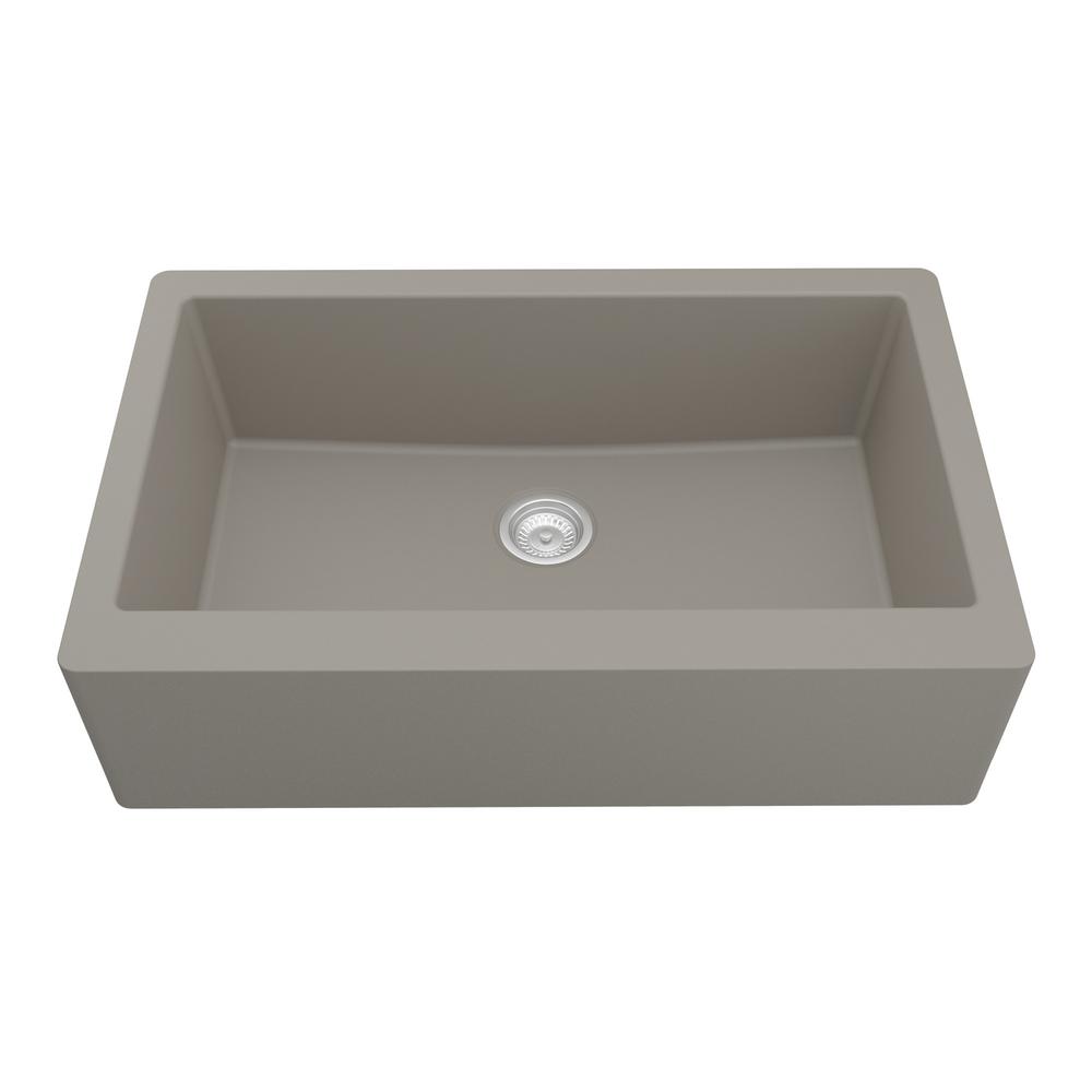 Karran Farmhouse A Front Quartz Composite 34 In Single Bowl Kitchen Sink Grey
