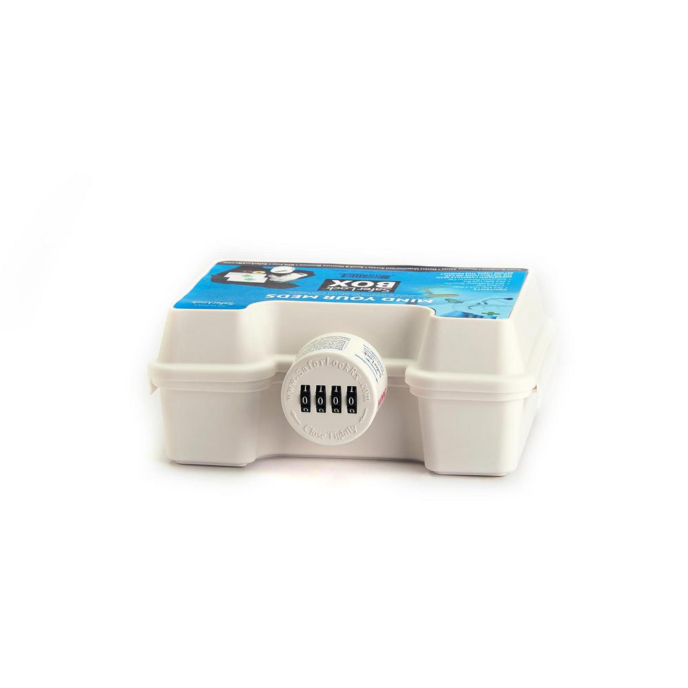 Safer Lock Medicine Box Safe With Combination Lock Cap In White