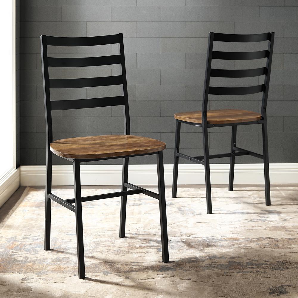 Welwick Designs Reclaimed Barnwood Rustic Industrial Slat Back Metal And Wood Dining Chair 2 Pack Hd8154 The Home Depot