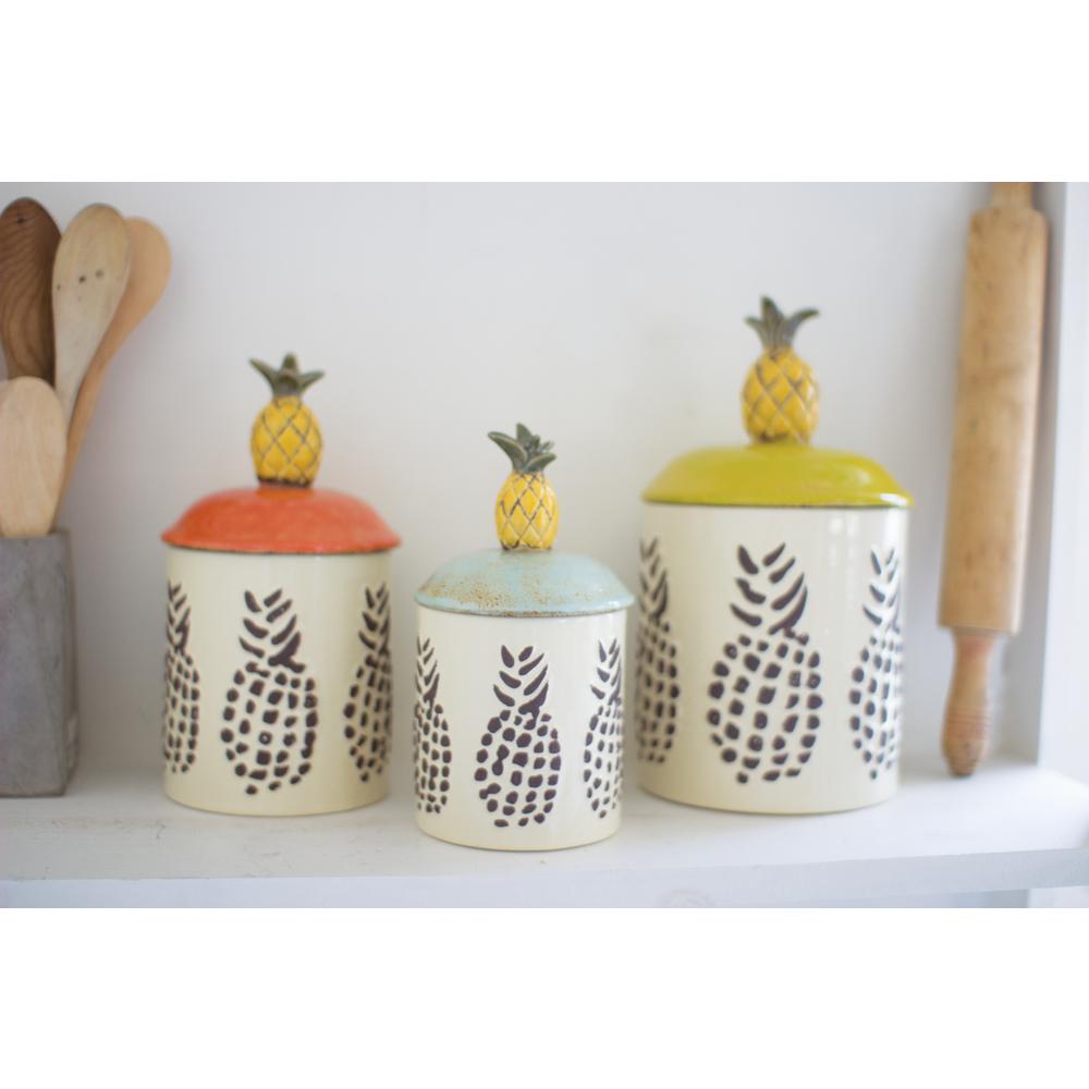 6 Piece Ceramic Pineapple Canisters Set Of 3 Cdv1826 The Home