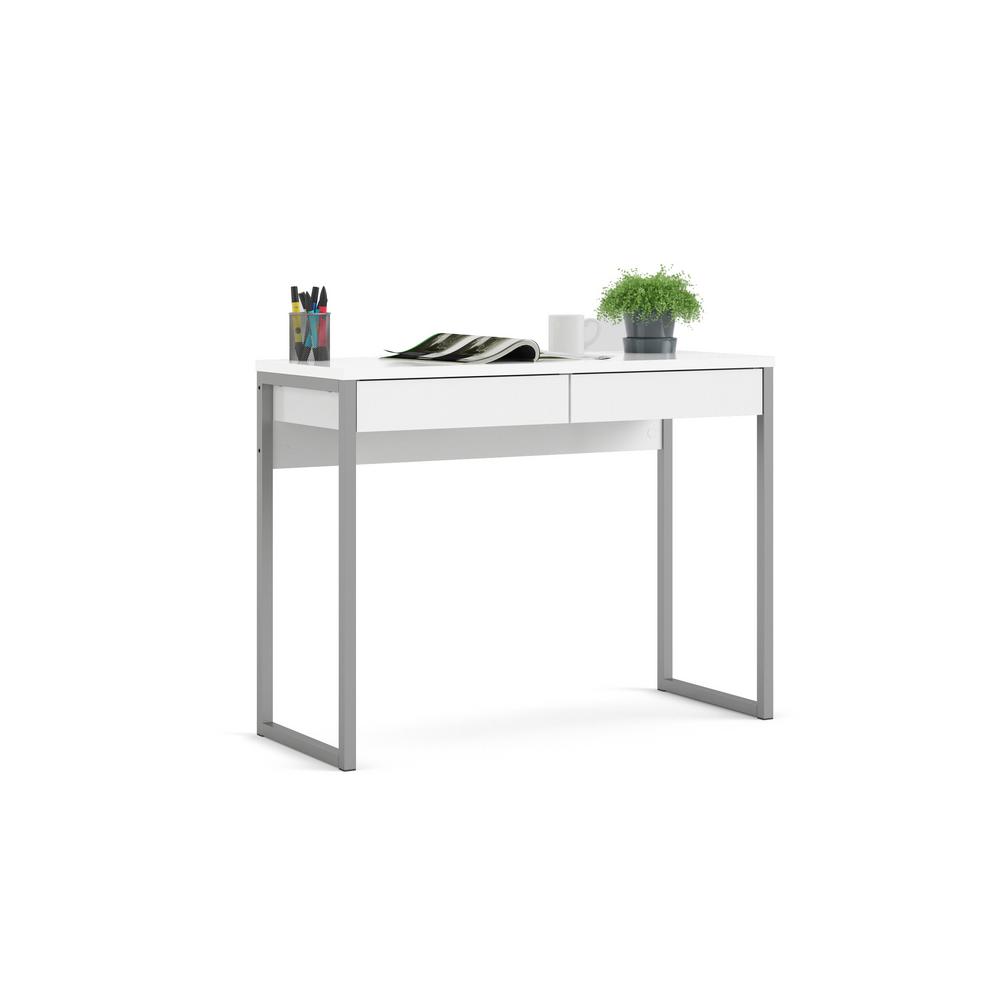 Tvilum 40 In White Rectangular 2 Drawer Writing Desk With Metal