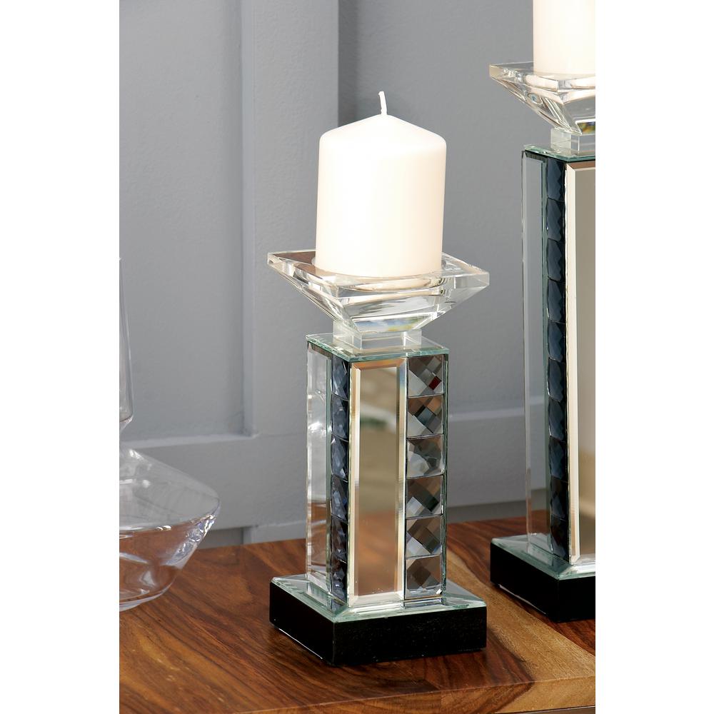 Litton Lane 9 in. Mirrored and Faceted Square Column Candle Holder ...