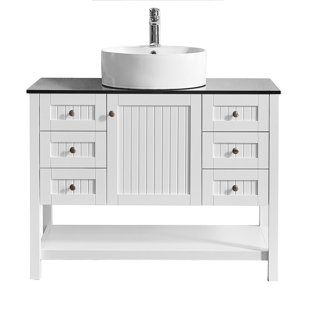 Roswell Modena 42 In Bath Vanity White With Tempered Glass