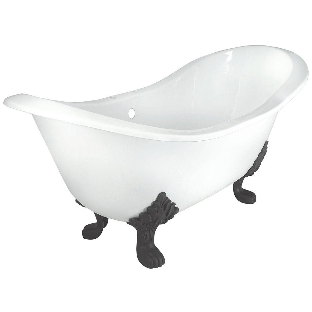 Elizabethan Classics 71 In Double Slipper Cast Iron Tub Rim Faucet Holes In White With Lion Paw Feet In White