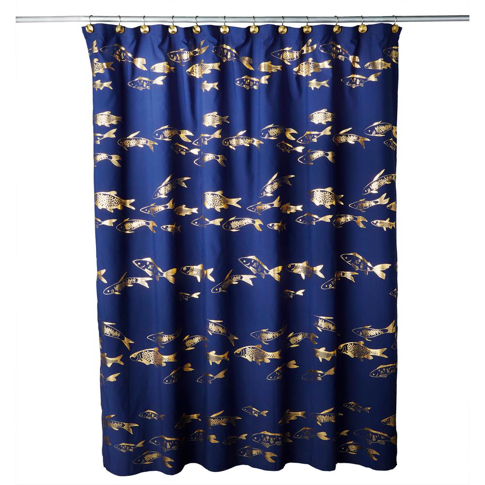 Gold Koi 72 in. Blue Shower Curtain 