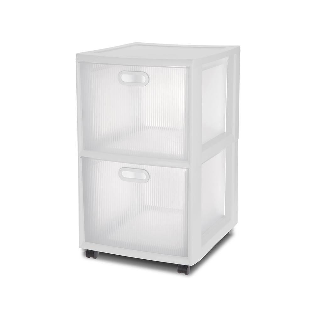 See Through 3 Drawer Cart With Ergonomic Handles White Set Of 2