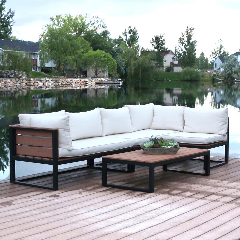 Walker Edison Furniture Company 4Piece Natural AllWeather Outdoor Aluminum Conversation Set 