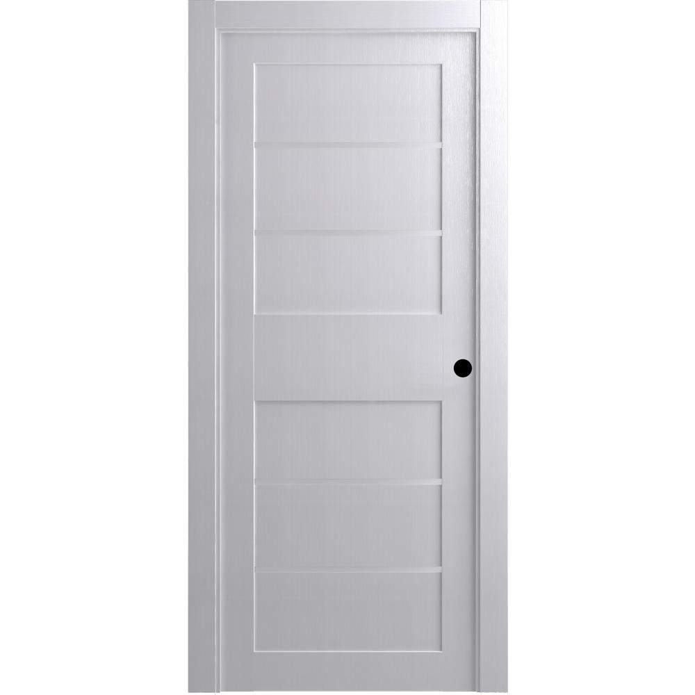 24 In X 80 In Liah Bianco Noble Left Hand Solid Core Composite 4 Lite Frosted Glass Single Prehung Interior Door