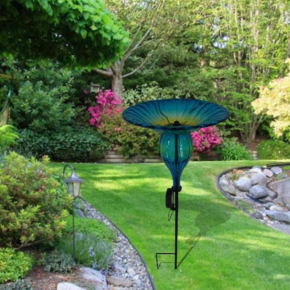 Peaktop 10 In Blue Solar Morning Glory Outdoor Bird Feeder