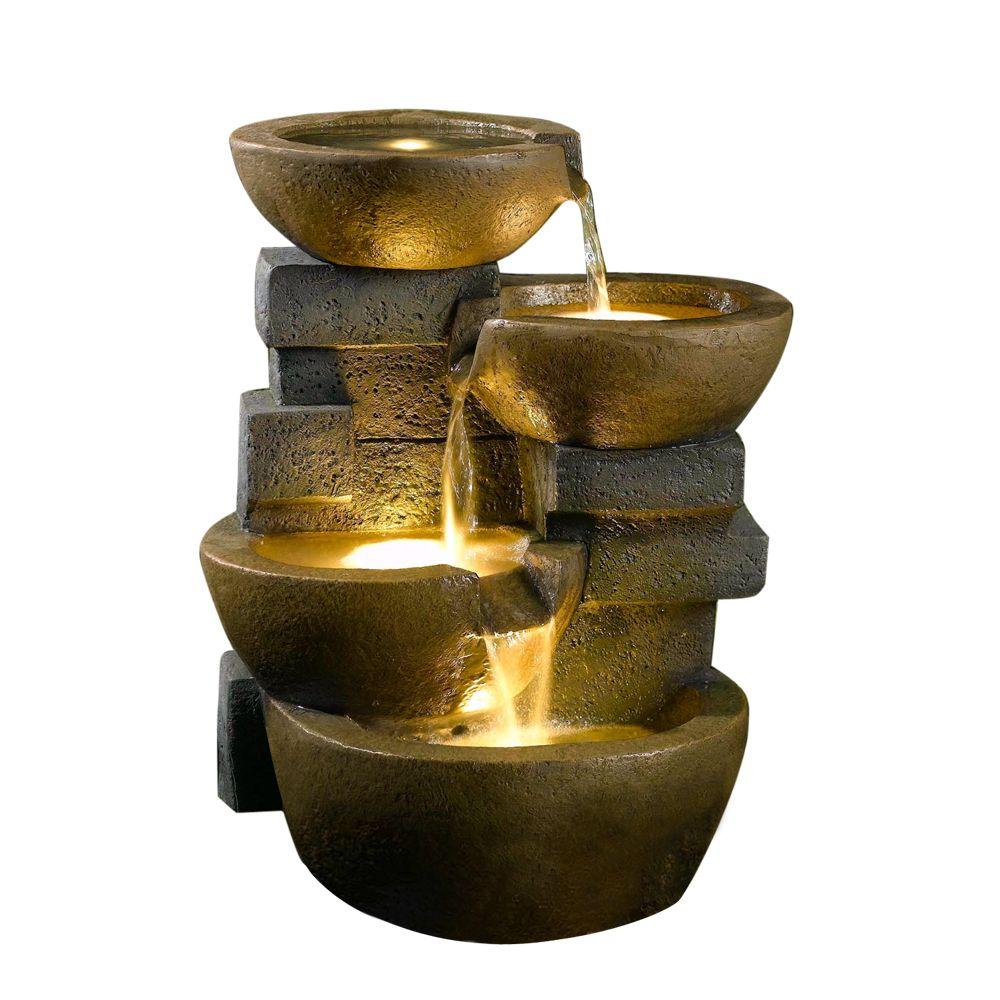 Fountains Outdoor Decor The Home Depot Pots Water Fountain With Led Light