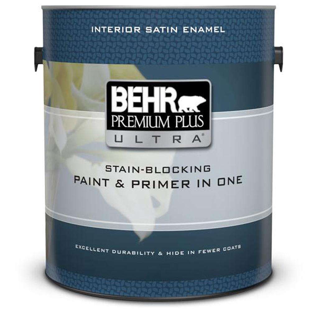 Behr Premium Plus Ultra 1 Gal Pure White Satin Enamel Ultra Pure White Satin Enamel Interior Paint And Primer In One