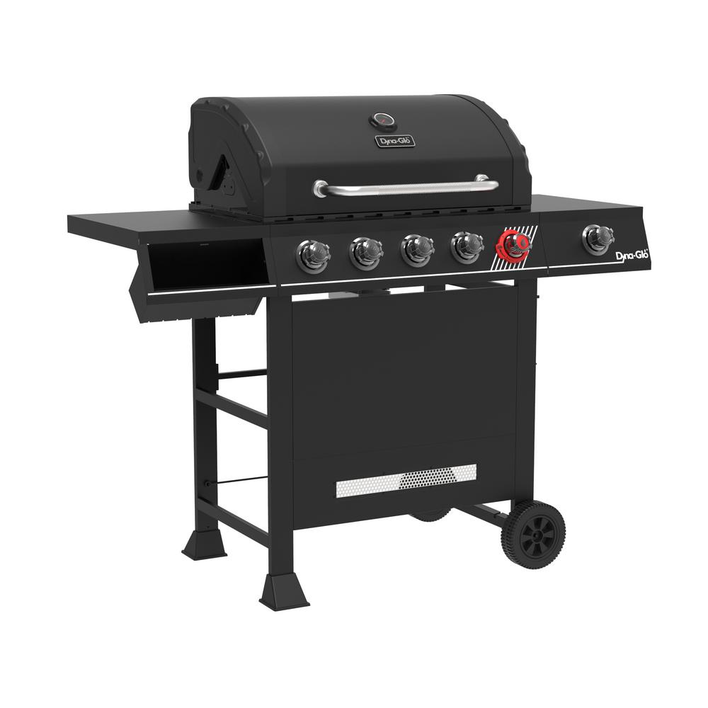 Dyna Glo 5 Burner Propane Gas Grill In Matte Black With Sear Burner And Side Burner Dgh474crp