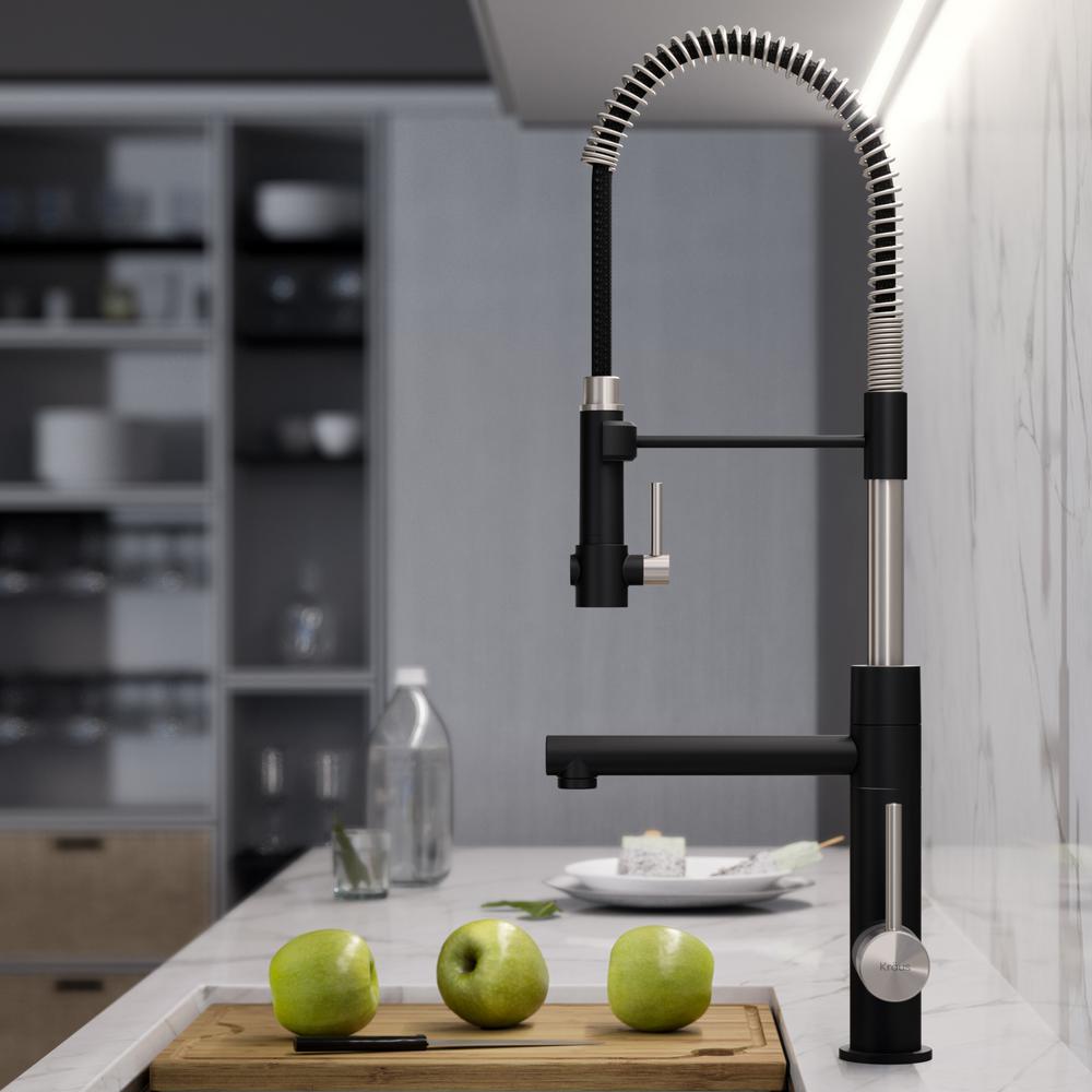 Kraus Artec Pro Single Handle Pull Down Sprayer Kitchen Faucet And Pot Filler In Spot Free Stainless Steel Matte Black Kraus Artec Pro Single Handle Pull Down Sprayer Kitchen Faucet And Pot Filler In Spot Free Stainless Steel Matte Black