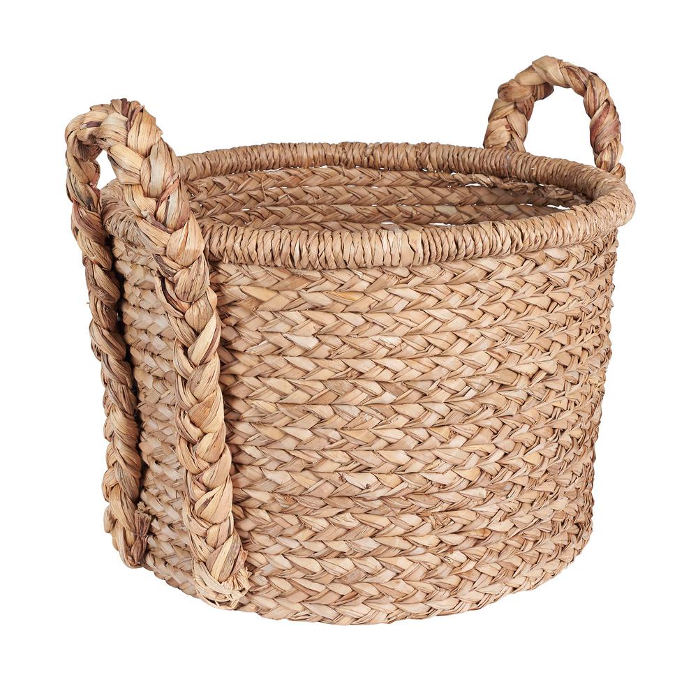 Large Wicker Floor basket with Braided Handles 18.5 in x