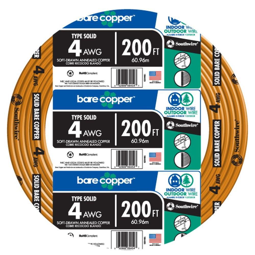 Copper Grounding Wire The Home Depot 4 Gauge Solid Sd Bare Copper Grounding Wire