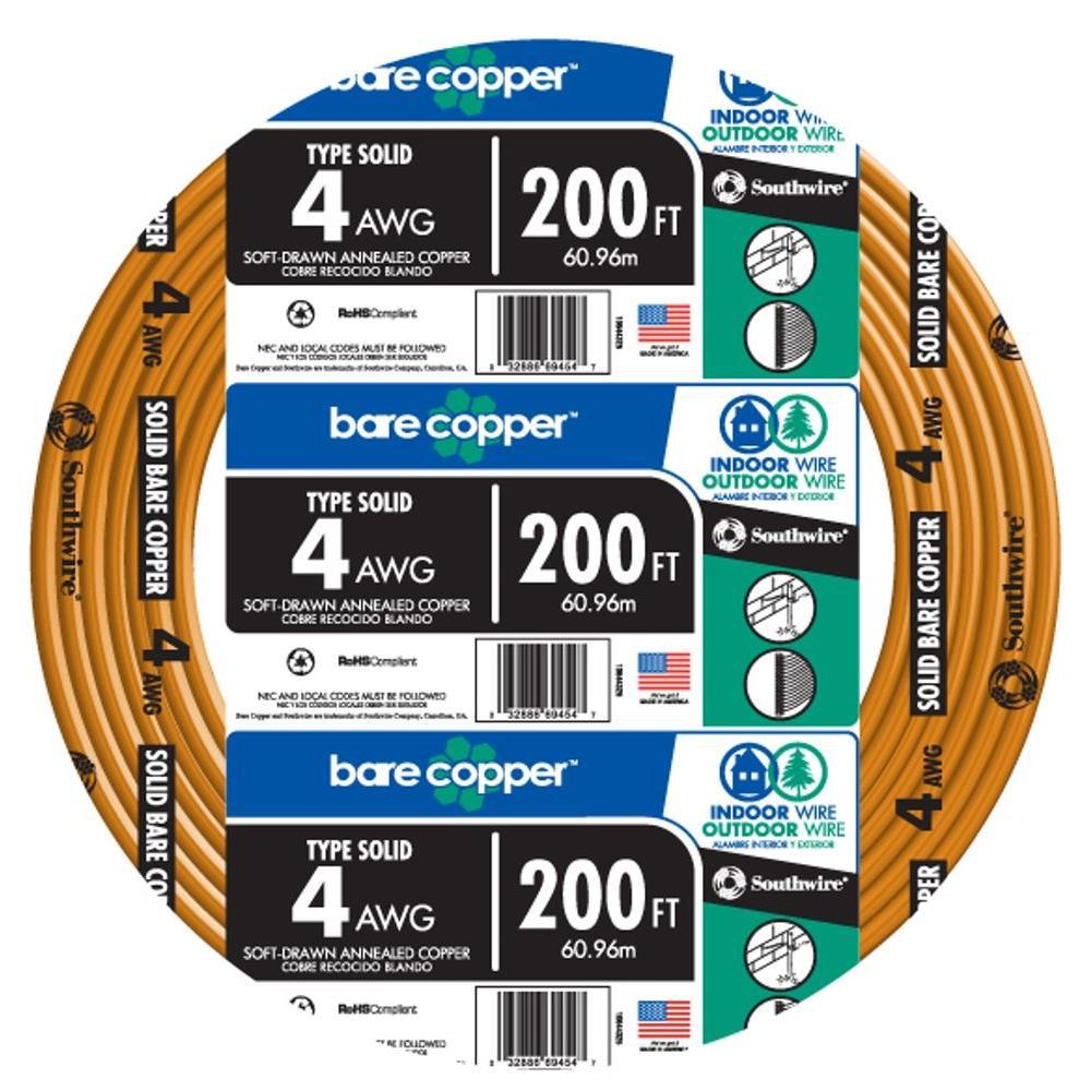 Southwire 10620302 1250-Feet 12-Gauge Bare Copper Residential Grounding Wire Solid Conductor