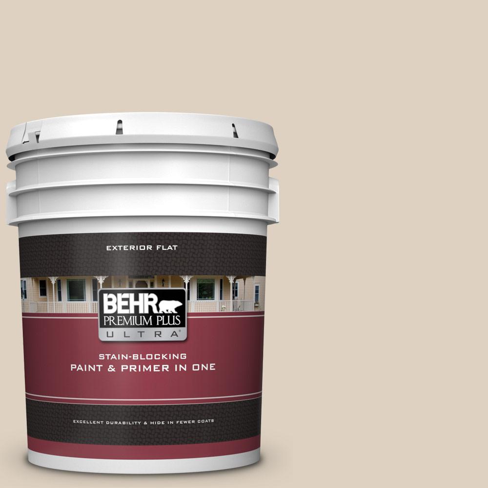 BEHR Premium Plus Ultra 5 gal. #OR-W7 Spanish Sand Flat Exterior Paint