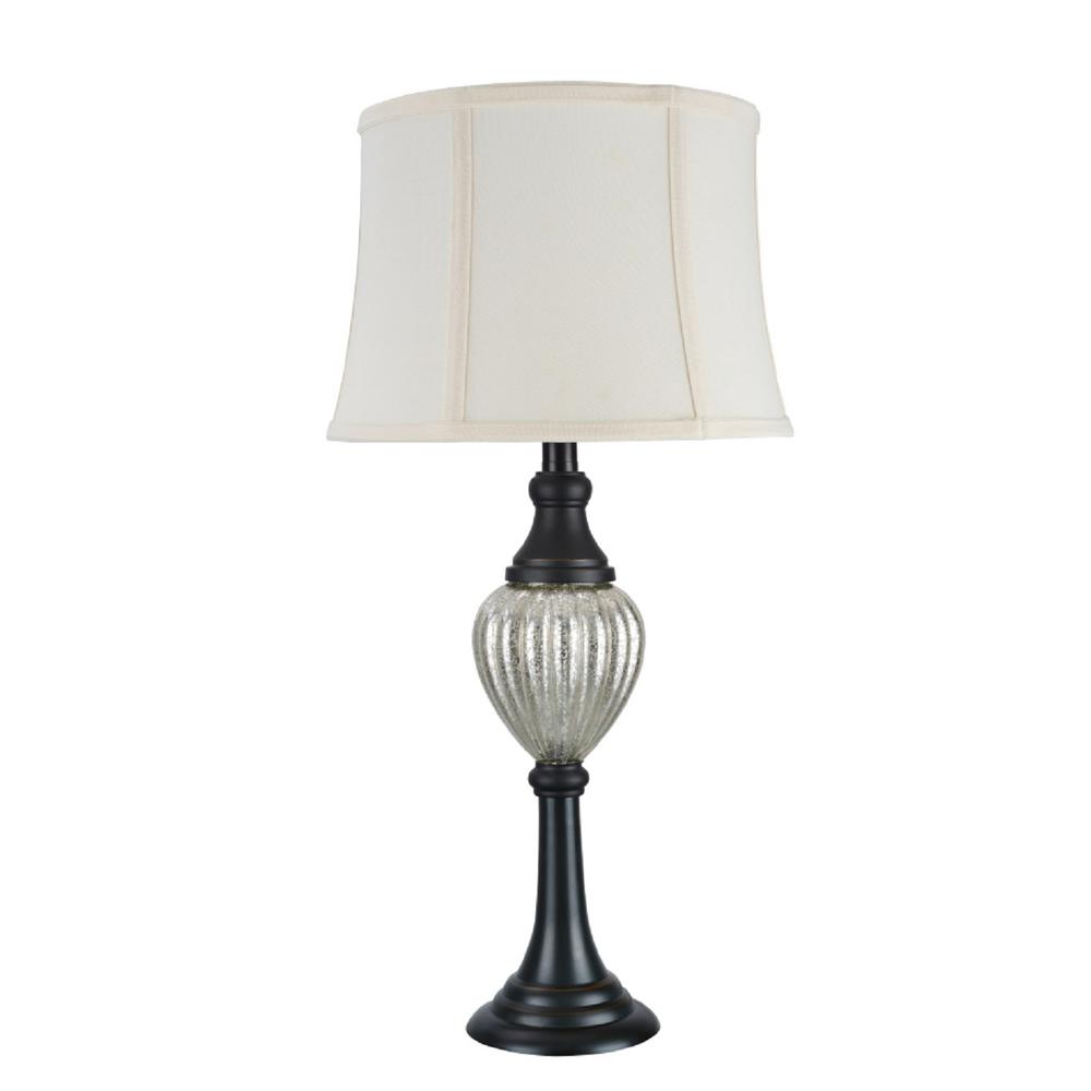 Aspen Creative Corporation 26 In Oil Rubbed Bronze Metal Table Lamp Oil Rubbed Bronze Metal Table Lamp With Bell Shaped Shade In Off White