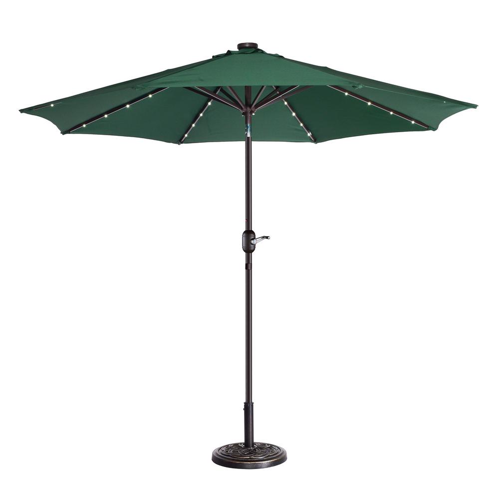 Villacera 9 Ft Steel Market Solar Tilt Led Lighted Patio Umbrella In Green Hwd630712 The Home Depot