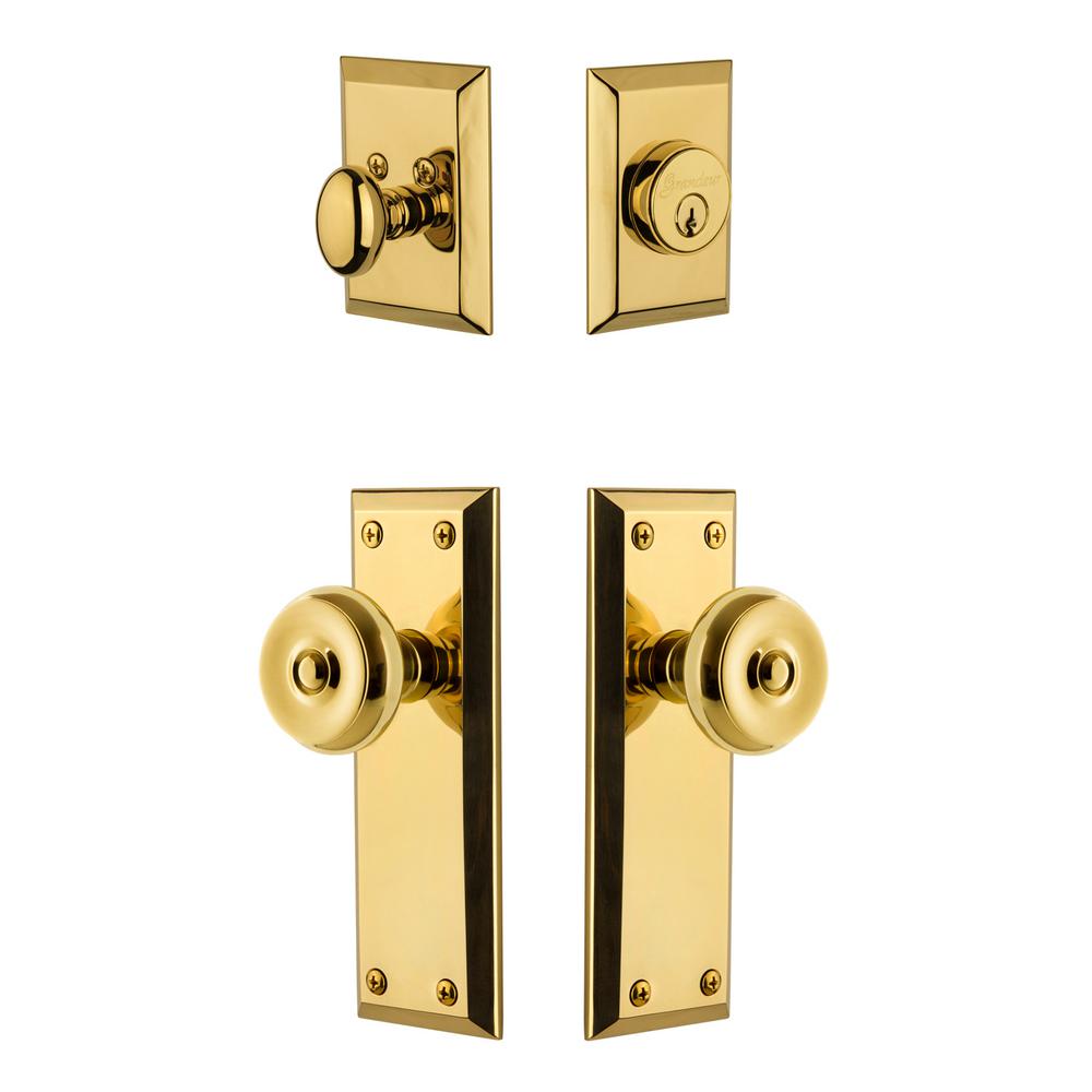 Grandeur Fifth Avenue Plate 2 3 4 In Backset Lifetime Brass Bouton Door Knob With Single Cylinder Deadbolt