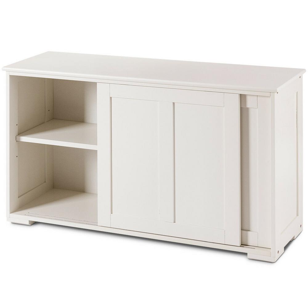 Costway White Wood Kitchen Storage Cabinet Sideboard Buffet Cupboard With Sliding Door HM0004 The Home Depot