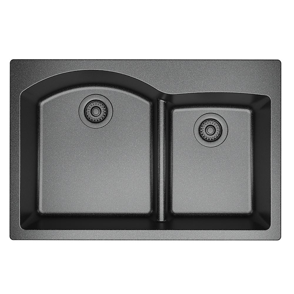 MR Direct Dropin Granite Composite 33 in. 60/40 Double Bowl Kitchen Sink in BlackT811Black