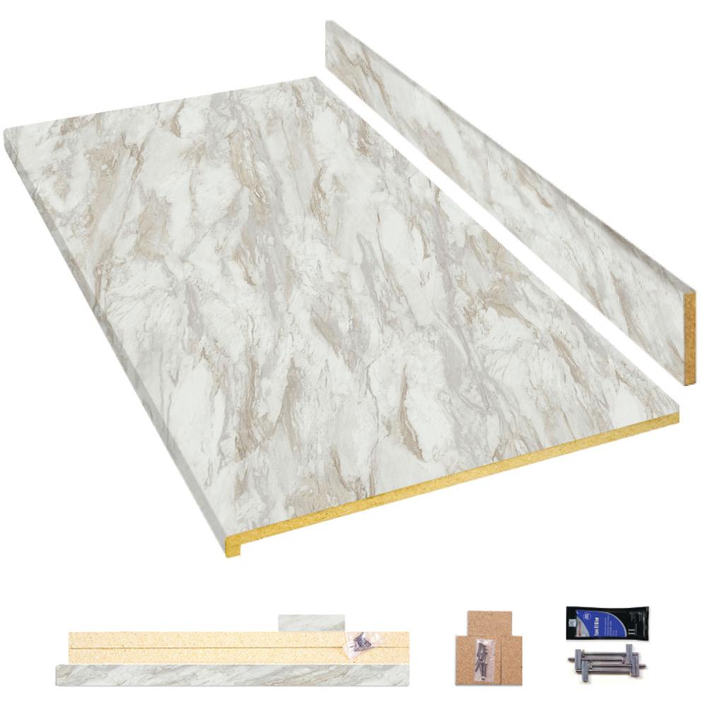 Hampton Bay 8 Ft Laminate Countertop Kit In Drama Marble With Ora Edge 12349kt08n5010 The Home Depot