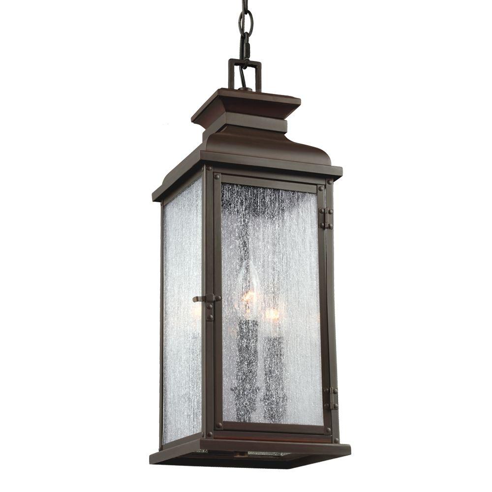 Feiss Pediment 7 In W 2 Light Dark Aged Copper Outdoor 20 5 W 2 Light Dark Aged Copper Outdoor 20 5 In Pendant With Clear Seeded Glass