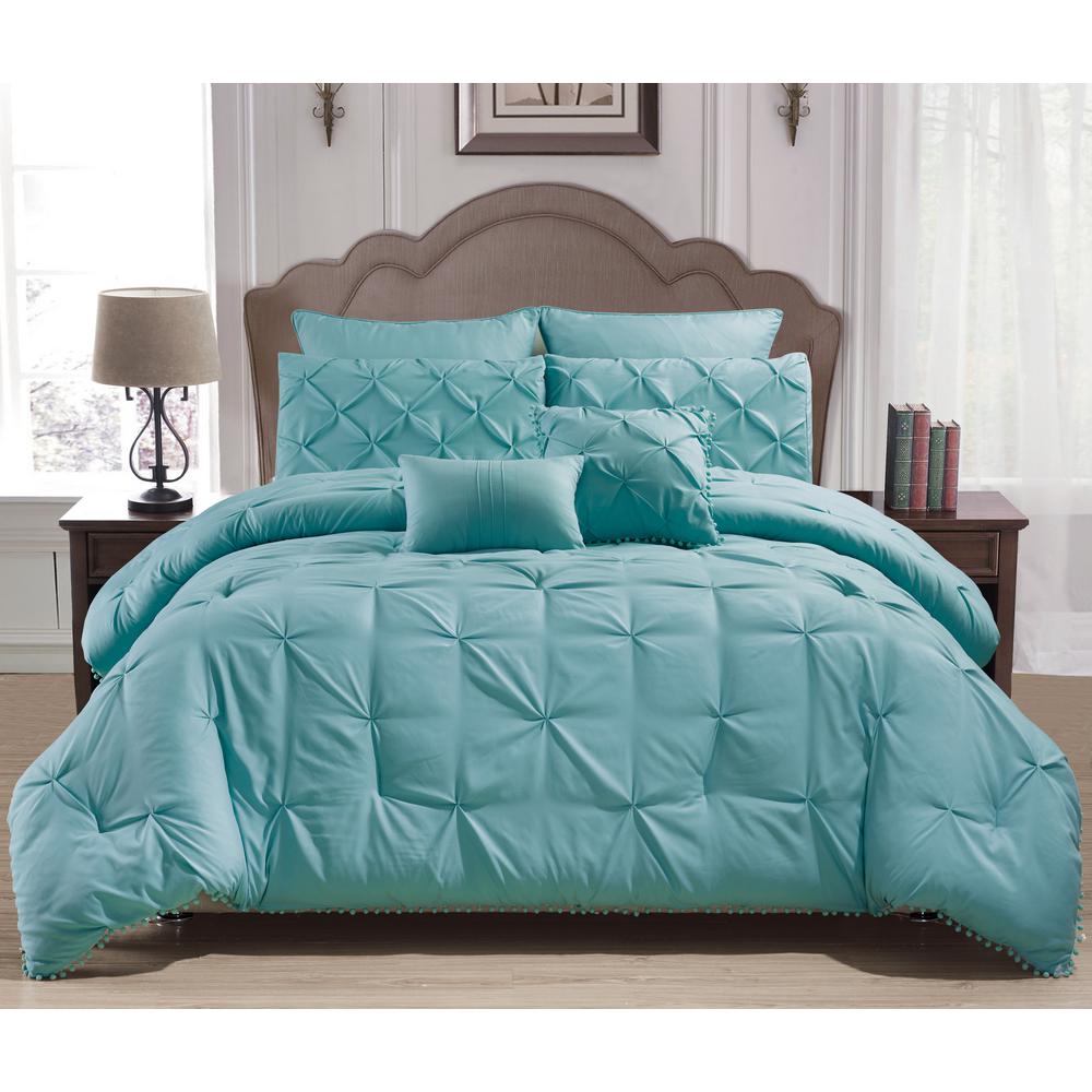 Kensie Esmalinda 7 Piece Aqua Queen Comforter Set 13413d