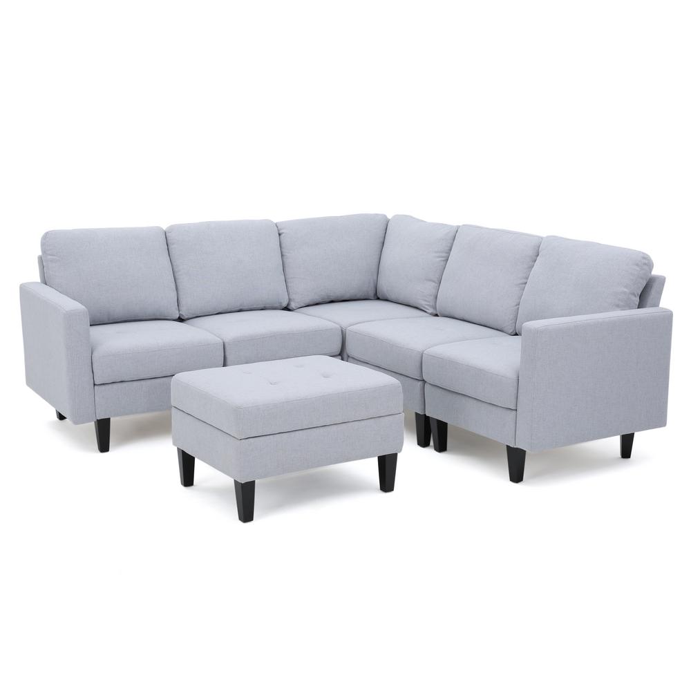 Unbranded 6Piece Light Gray Polyester 6Seater LShaped Sectional Sofa