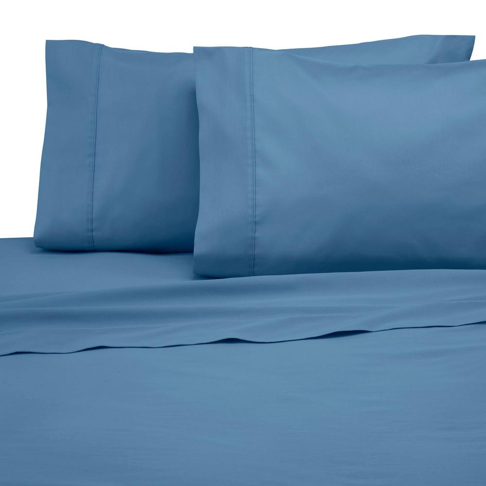 modern living solid color t300 4 piece medium blue cotton full sheet solid color sheet