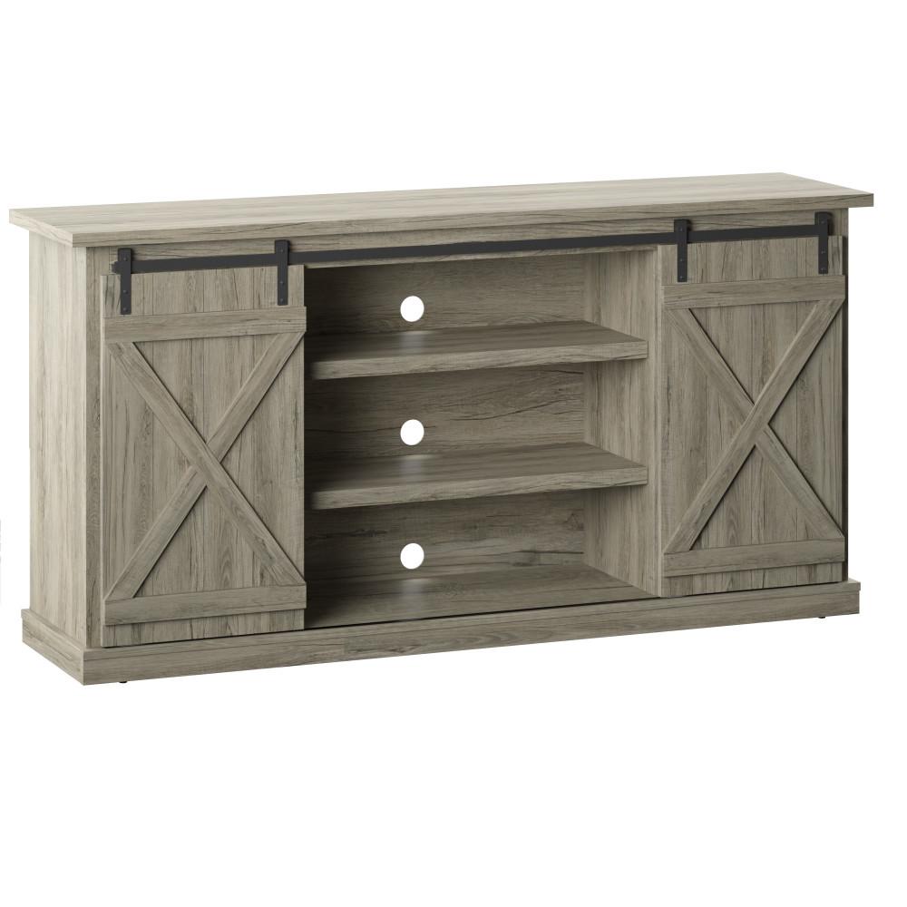 Twin Star Home 64 in. Ashland Pine TV Stand with Barndoors Fits TV's Up to 70 in. with Cable Management